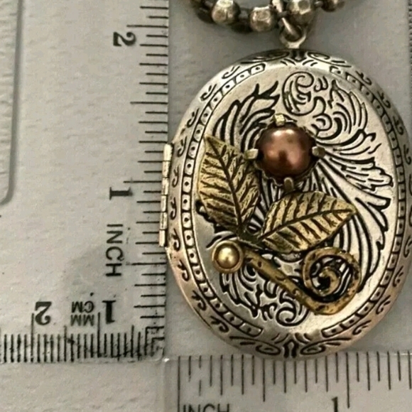 Coldwater Creek Multi Strand Locket Necklace 5 Row Silver Tone Bead Style Chain - Picture 2 of 10